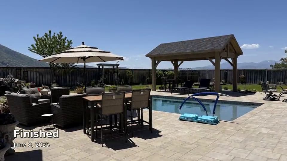Pat Richter’s finished residential pool, patio, and pavilion.